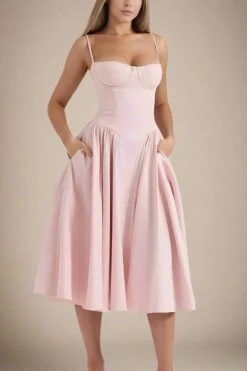 Everly Day Midi Dress - Dusty Pink -Bodycon Collection Shop everly bodycon day midi dress dusty pink bodycon collection usa aus 42435618341082