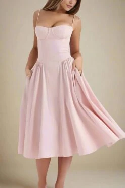 Everly Day Midi Dress - Dusty Pink -Bodycon Collection Shop everly bodycon day midi dress dusty pink bodycon collection usa aus 42435618406618