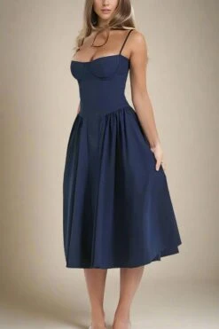 Everly Day Midi Dress - Navy Blue