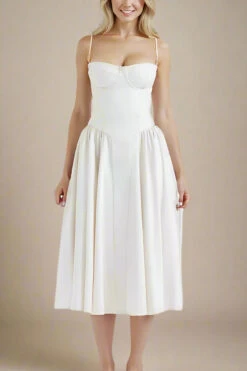 Everly Day Midi Dress - White Pearl