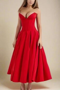 Gabbi Bodycon Midi Dress - Lipstick Red