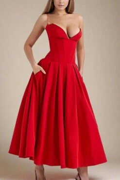 Gabbi Bodycon Midi Dress - Lipstick Red -Bodycon Collection Shop gabbi bodycon midi dress lipstick red bodycon collection usa aus 42616603246810