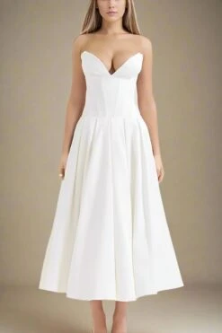 Gabbi Bodycon Midi Dress - White Pearl