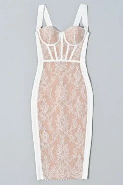 Genevieve Bodycon Lace Midi Dress - White Pearl -Bodycon Collection Shop genevieve bodycon lace midi dress pearl white bodycon collection usa aus 41964063031514