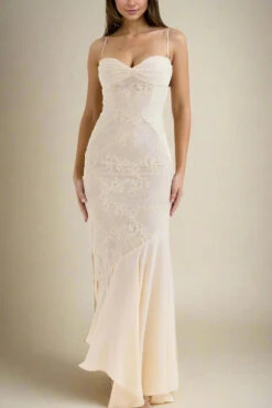 Harlow Bodycon Maxi Wrap Dress - Beige Cream