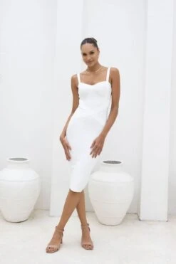 Heidi Bandage Midi Dress - White Pearl -Bodycon Collection Shop heidi bandage midi dress white pearl bodycon collection usa aus 1175675904