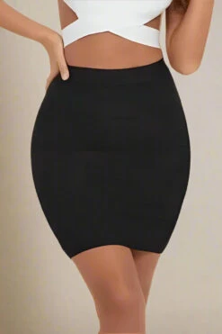 High Waist Bandage Striped Mini Skirt - Classic Black