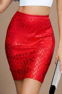 High Waist Metallic Mini Skirt - Lipstick Red -Bodycon Collection Shop high waist metallic mini skirt lipstick red bodycon collection usa aus 42427567210714