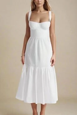 Imogen Bodycon Day Midi Dress - White Pearl