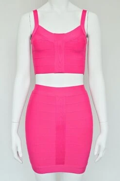 India Bandage Top And Mini Skirt Outfit Set - Hot Pink -Bodycon Collection Shop india bandage top and mini skirt set hot pink bodycon collection usa aus 42426769244378