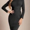 Jane Long Sleeve Bodycon Midi Dress - Classic Black -Bodycon Collection Shop jane long sleeve bodycon midi dress classic black bodycon collection usa aus 41833144352986
