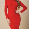 Jane Long Sleeve Bodycon Midi Dress - Lipstick Red -Bodycon Collection Shop jane long sleeve bodycon midi dress lipstick red bodycon collection usa aus 41833147597018