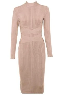 Jane Long Sleeve Bodycon Midi Dress - Nude -Bodycon Collection Shop jane long sleeve bodycon midi dress nude bodycon collection usa aus 15688161427535