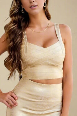 Jay Bandage Crop Top - Gold -Bodycon Collection Shop jay bandage crop top gold bodycon collection usa aus 41693612277978