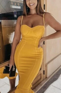 Joy Bandage Midi Dress - Sun Yellow -Bodycon Collection Shop joy bandage midi dress sun yellow bodycon collection usa aus 28527631990863