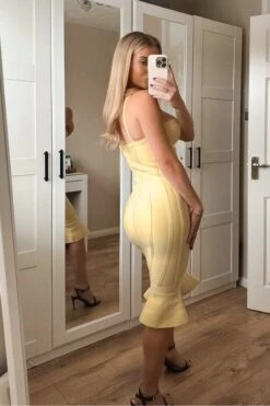 Joy Bandage Midi Dress - Sun Yellow -Bodycon Collection Shop joy bandage midi dress sun yellow bodycon collection usa aus 42244911661274