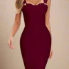 Kate Bandage Dress - Red Wine -Bodycon Collection Shop kate bandage dress red wine bodycon collection usa aus 40401115611354