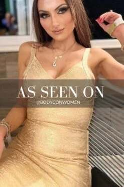 Kit Bandage Dress - Gold -Bodycon Collection Shop kit bandage dress gold bodycon collection usa aus 39837723033818