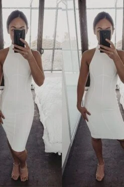 Lea Bandage Midi Dress - White Pearl -Bodycon Collection Shop lea bandage midi dress pearl white bodycon collection usa aus 28524147736655