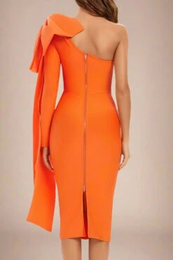 Lela Long Sleeve Bandage Midi Dress - Apricot Orange -Bodycon Collection Shop lela long sleeve bandage midi dress apricot orange bodycon collection usa aus 28896457949263