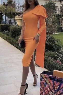 Lela Long Sleeve Bandage Midi Dress - Apricot Orange -Bodycon Collection Shop lela long sleeve bandage midi dress apricot orange bodycon collection usa aus 28896491077711