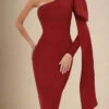 Lela Long Sleeve Bandage Midi Dress - Lipstick Red -Bodycon Collection Shop lela long sleeve bandage midi dress lipstick red bodycon collection usa aus 40418933342426