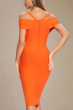 Leo Bandage Midi Dress - Apricot Orange -Bodycon Collection Shop leo bandage midi dress apricot orange bodycon collection usa aus 42399126520026