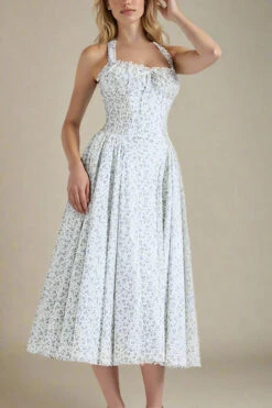 Lynsie Bodycon Midi Dress - Blue Floral