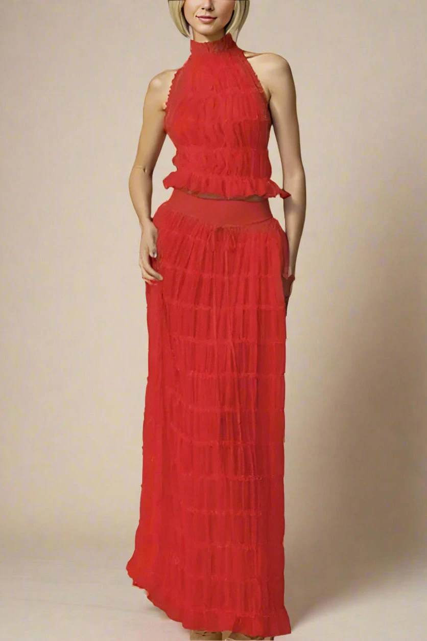Meryl Top And Maxi Skirt Set - Chilli Red 3 Meryl Top And Maxi Skirt Set - Chilli Red