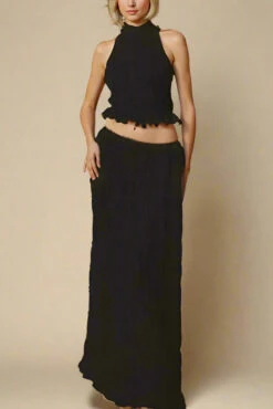 Meryl Top And Maxi Skirt Set - Classic Black