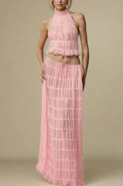 Meryl Top And Maxi Skirt Set - Pink Fuzz