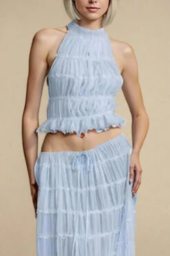 Meryl Top And Maxi Skirt Set - Sky Blue