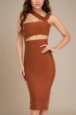 Molly Bandage Midi Dress - Tan Brown -Bodycon Collection Shop molly bandage midi dress tan brown bodycon collection usa aus 44820132659418