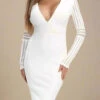 Olivia Long Sleeve Bandage Midi Dress - White Pearl