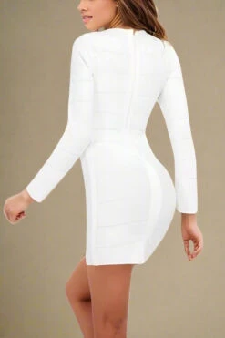 Pamela Long Sleeve Bandage Mini Dress - White Pearl -Bodycon Collection Shop pamela long sleeve bandage mini dress pearl white bodycon collection usa aus 37199305015514