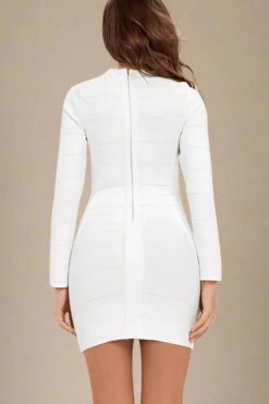 Pamela Long Sleeve Bandage Mini Dress - White Pearl -Bodycon Collection Shop pamela long sleeve bandage mini dress pearl white bodycon collection usa aus 37199305244890