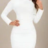 Pamela Long Sleeve Bandage Mini Dress - White Pearl -Bodycon Collection Shop pamela long sleeve bandage mini dress pearl white bodycon collection usa aus 37199315960026
