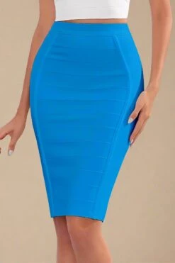 Pencil High Waist Bandage Knee Length Cocktail Skirt - Sky Blue -Bodycon Collection Shop pencil high waist bandage knee length cocktail skirt sky blue bodycon collection usa aus 42432766607578