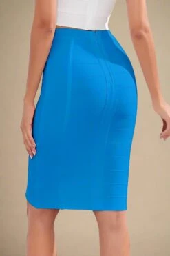 Pencil High Waist Bandage Knee Length Cocktail Skirt - Sky Blue -Bodycon Collection Shop pencil high waist bandage knee length cocktail skirt sky blue bodycon collection usa aus 42432766640346