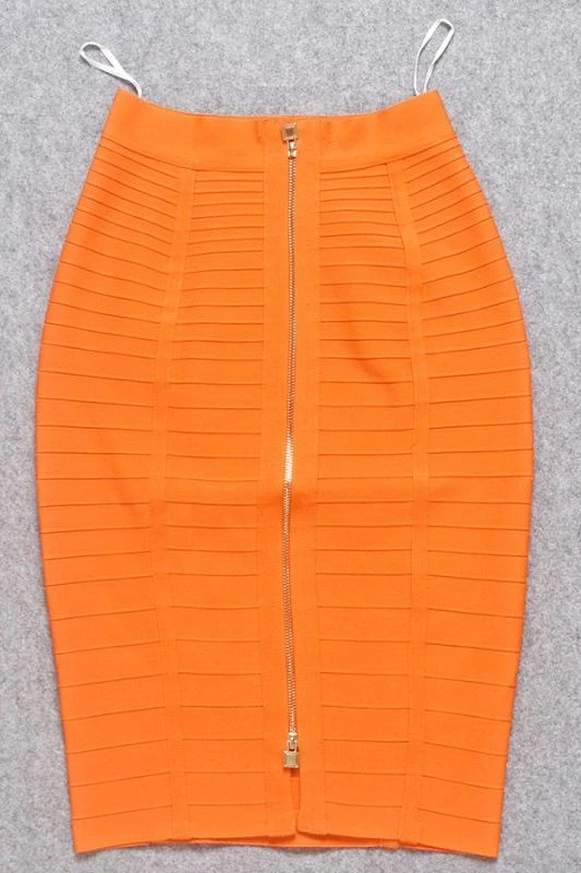 Pencil High Waist Bandage Knee Length Knitted Skirt - Apricot Orange 6 Pencil High Waist Bandage Knee Length Knitted Skirt - Apricot Orange - Image 4