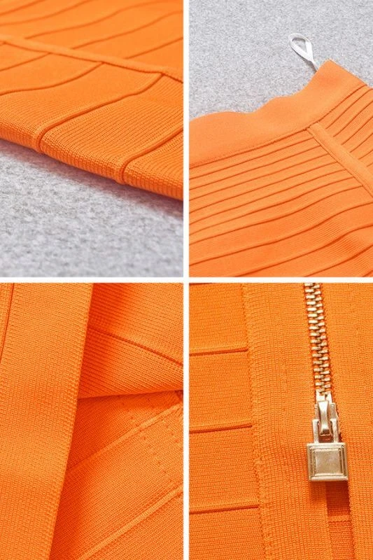 Pencil High Waist Bandage Knee Length Knitted Skirt - Apricot Orange 7 Pencil High Waist Bandage Knee Length Knitted Skirt - Apricot Orange - Image 5