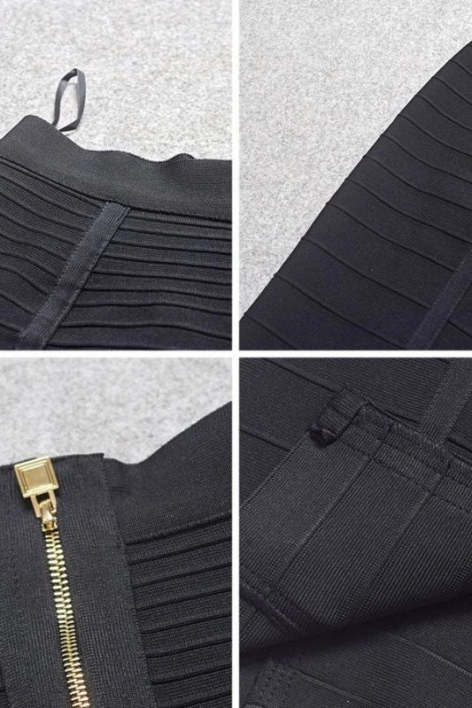 Pencil High Waist Bandage Knee Length Knitted Skirt - Classic Black 7 Pencil High Waist Bandage Knee Length Knitted Skirt - Classic Black - Image 5