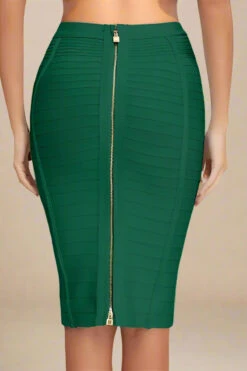 Pencil High Waist Bandage Knee Length Knitted Skirt - Emerald Green
