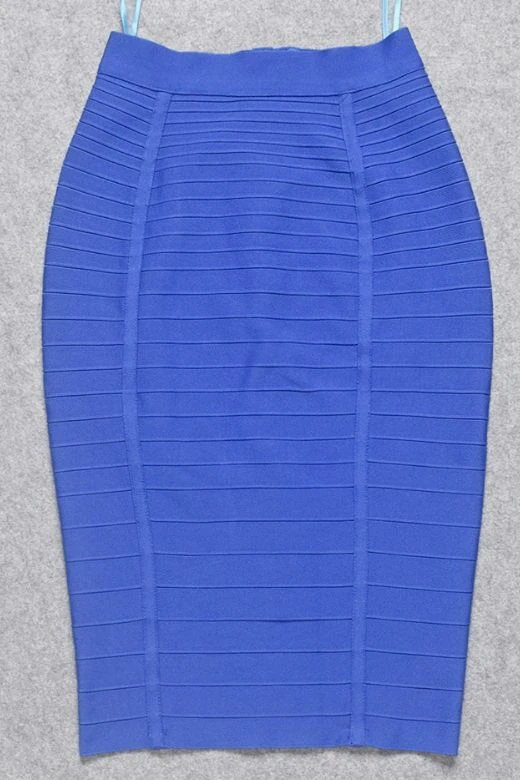 Pencil High Waist Bandage Knee Length Knitted Skirt - Navy Blue 7 Pencil High Waist Bandage Knee Length Knitted Skirt - Navy Blue - Image 5