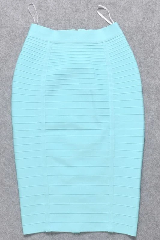 Pencil High Waist Bandage Knee Length Knitted Skirt - Sky Blue 11 Pencil High Waist Bandage Knee Length Knitted Skirt - Sky Blue - Image 9