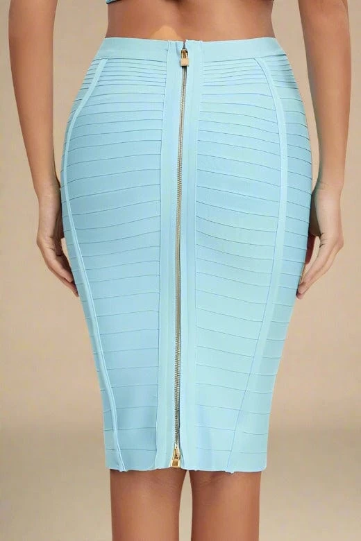 Pencil High Waist Bandage Knee Length Knitted Skirt - Sky Blue 5 Pencil High Waist Bandage Knee Length Knitted Skirt - Sky Blue - Image 3