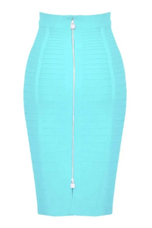 Pencil High Waist Bandage Knee Length Knitted Skirt - Sky Blue 4 Pencil High Waist Bandage Knee Length Knitted Skirt - Sky Blue - Image 2