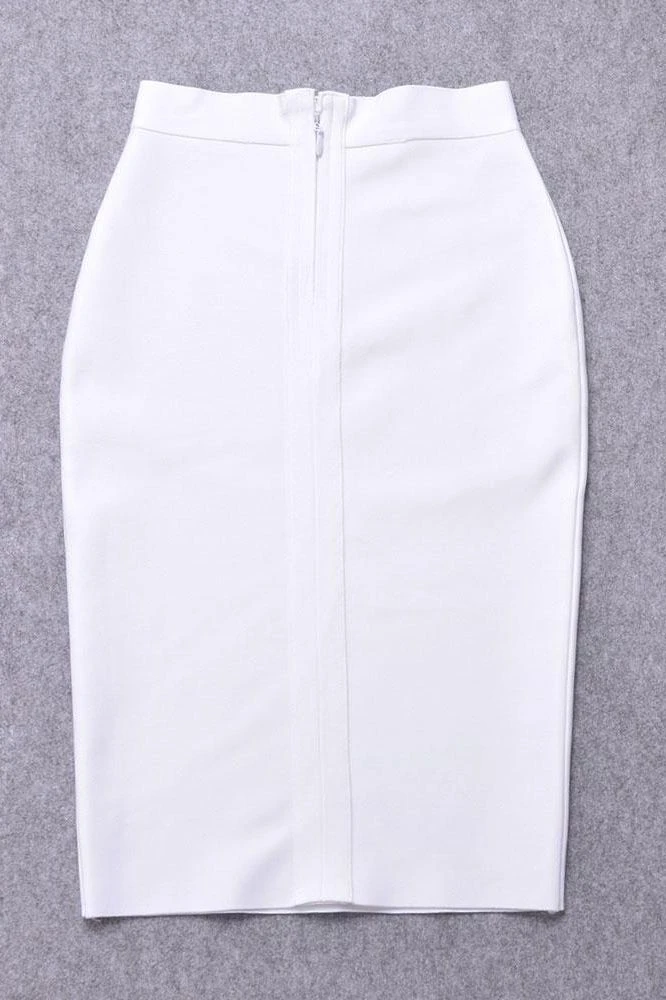Pencil High Waist Bandage Knee Length Skirt - White Pearl 9 Pencil High Waist Bandage Knee Length Skirt - White Pearl - Image 7