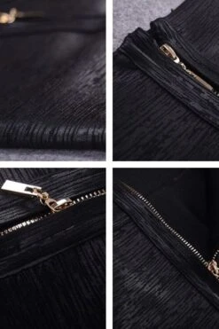 High Waist Leather Pencil Skirt Midi Length - Metallic Black -Bodycon Collection Shop pencil high waist bandage metallic midi skirt classic black bodycon collection usa aus 38513560912090