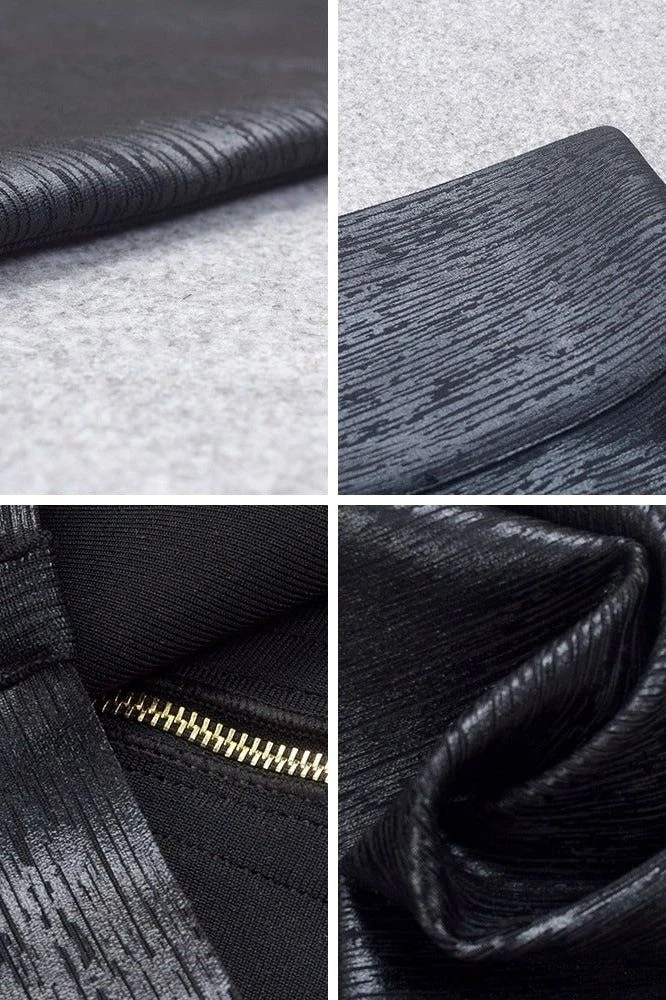 High Waist Leather Pencil Skirt Mini Length - Metallic Black 8 High Waist Leather Pencil Skirt Mini Length - Metallic Black - Image 6